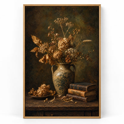 Dark Vintage Ceramic Vase Still Life Canvas Wall Art | brown_sku