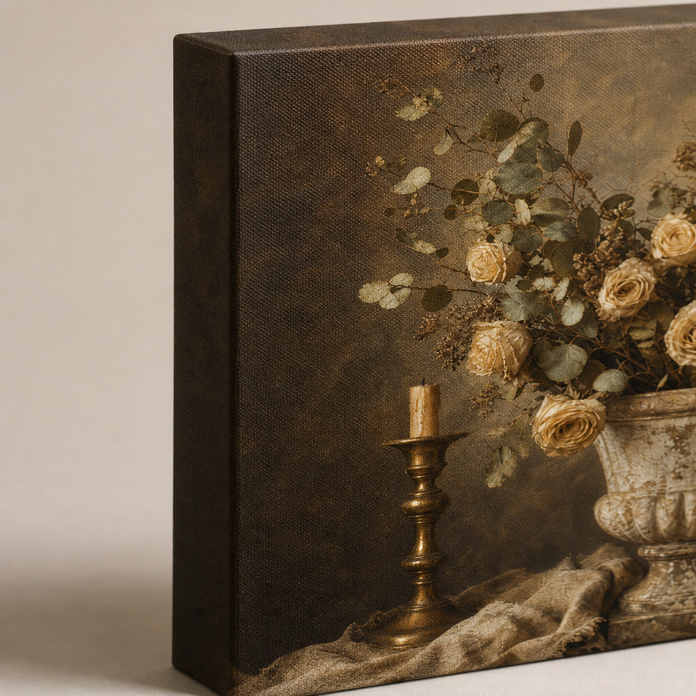 Vintage Botanical Stone Urn Still Life Canvas Wall Art - 03_detail_closeup