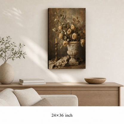 Vintage Botanical Stone Urn Still Life Canvas Wall Art - 06_sku_24x36_wall
