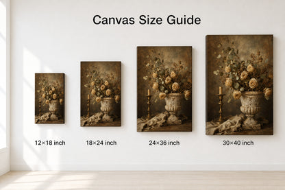 Vintage Botanical Stone Urn Still Life Canvas Wall Art - 08_size_comparison