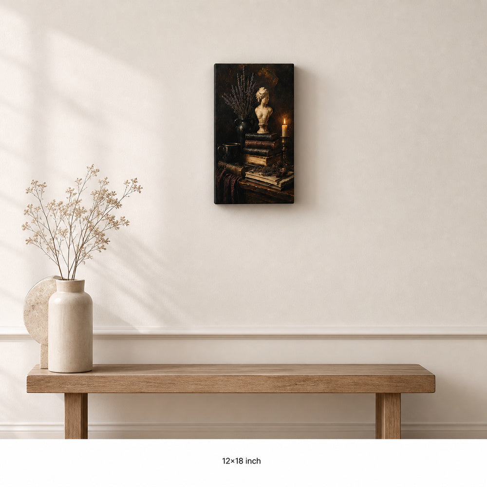 Dark Academia Books Candle Bust Still Life Canvas Wall Art - 04_sku_12x18_wall