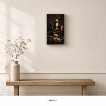 Dark Academia Books Candle Bust Still Life Canvas Wall Art - 04_sku_12x18_wall