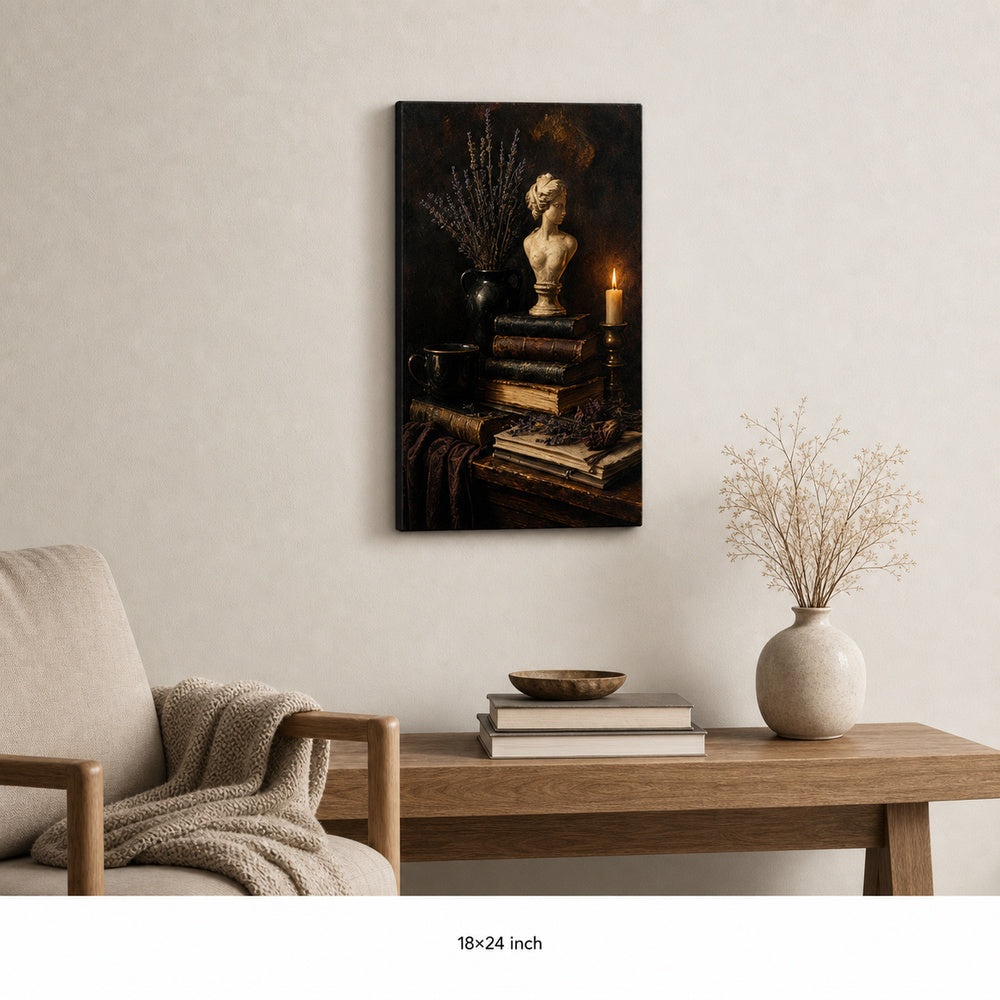 Dark Academia Books Candle Bust Still Life Canvas Wall Art - 05_sku_18x24_wall