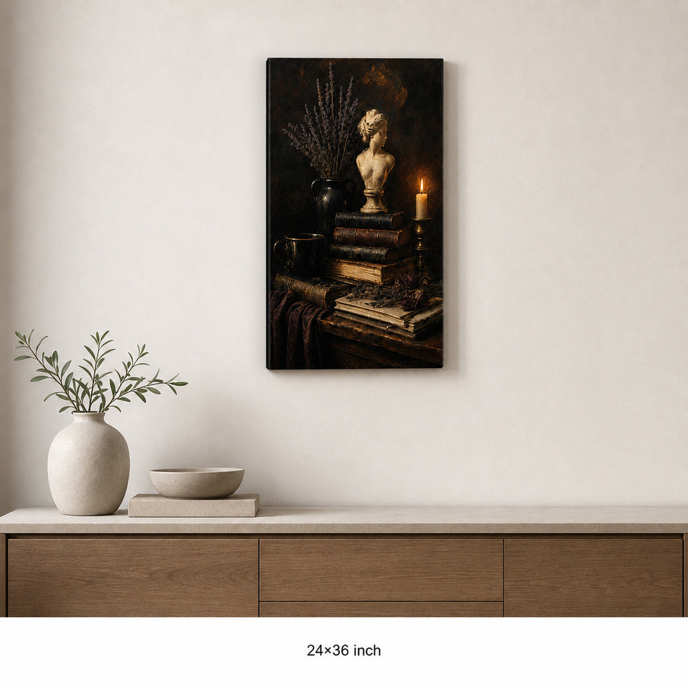 Dark Academia Books Candle Bust Still Life Canvas Wall Art - 06_sku_24x36_wall