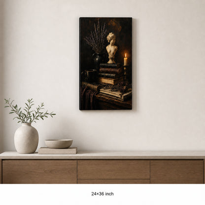 Dark Academia Books Candle Bust Still Life Canvas Wall Art - 06_sku_24x36_wall