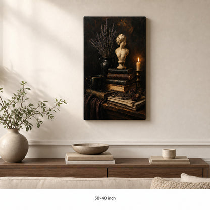 Dark Academia Books Candle Bust Still Life Canvas Wall Art - 07_sku_30x40_wall