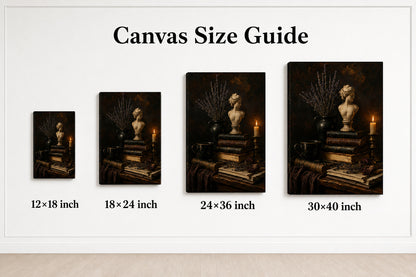 Dark Academia Books Candle Bust Still Life Canvas Wall Art - 08_size_comparison