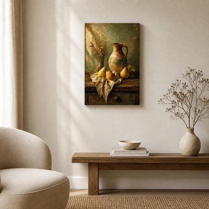 Rustic Kitchen Pear Crock Still Life Canvas Wall Art - 02_wall_scene