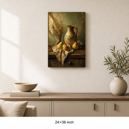 Rustic Kitchen Pear Crock Still Life Canvas Wall Art - 06_sku_24x36_wall