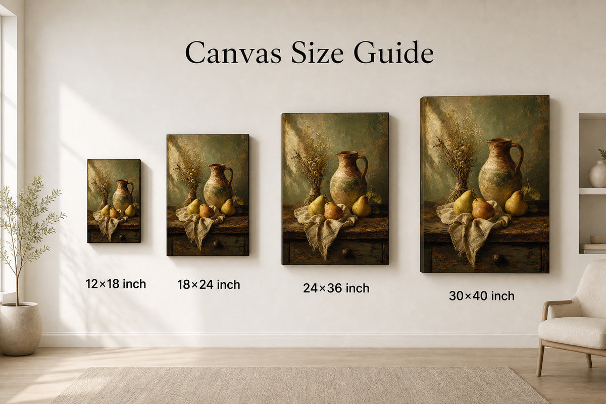 Rustic Kitchen Pear Crock Still Life Canvas Wall Art - 08_size_comparison