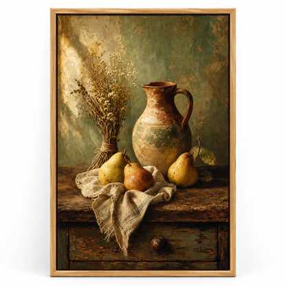 Rustic Kitchen Pear Crock Still Life Canvas Wall Art | brown_sku