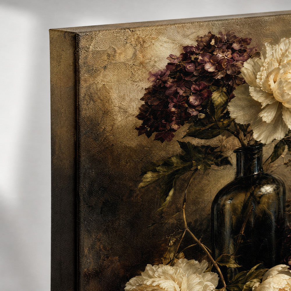 Antique Floral Hydrangea Peony Still Life Canvas Wall Art - 03_detail_closeup