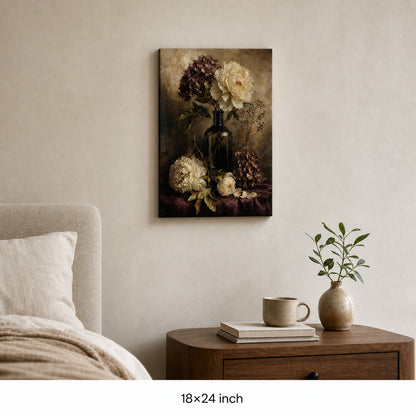 Antique Floral Hydrangea Peony Still Life Canvas Wall Art - 05_sku_18x24_wall