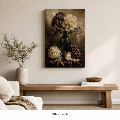 Antique Floral Hydrangea Peony Still Life Canvas Wall Art - 07_sku_30x40_wall