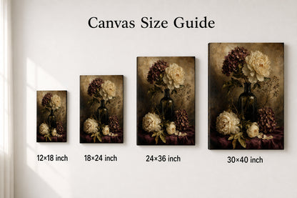 Antique Floral Hydrangea Peony Still Life Canvas Wall Art - 08_size_comparison