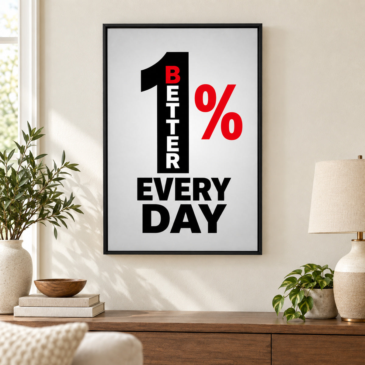 One Percent Better Every Day Motivational Canvas Wall Art | black_independent_close