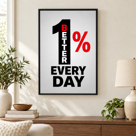 One Percent Better Every Day Motivational Canvas Wall Art | black_independent_close
