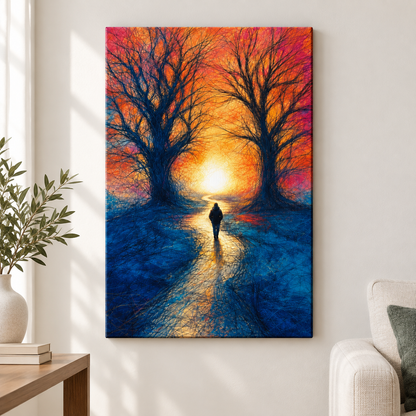 Scribble Path Through Trees Floater Frame Canvas Wall Art | frameless close wall hero