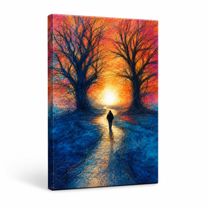 Scribble Path Through Trees Floater Frame Canvas Wall Art | frameless stretched canvas SKU