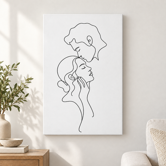 Minimalist Couple Line Art Floater Frame Canvas Wall Art | frameless close wall hero