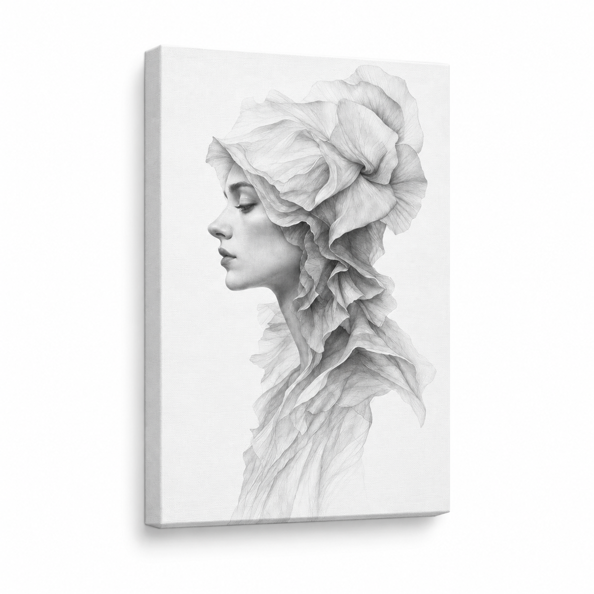 Surreal Side Female Fabric Pencil Floater Frame Canvas Wall Art | frameless stretched canvas SKU