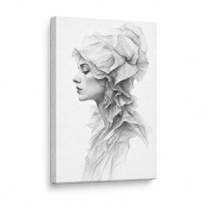 Surreal Side Female Fabric Pencil Floater Frame Canvas Wall Art | frameless stretched canvas SKU