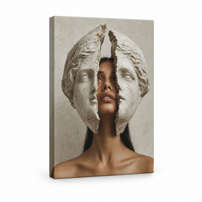 Cracked Marble Mask Fashion Portrait Floater Frame Canvas Wall Art | frameless stretched canvas SKU