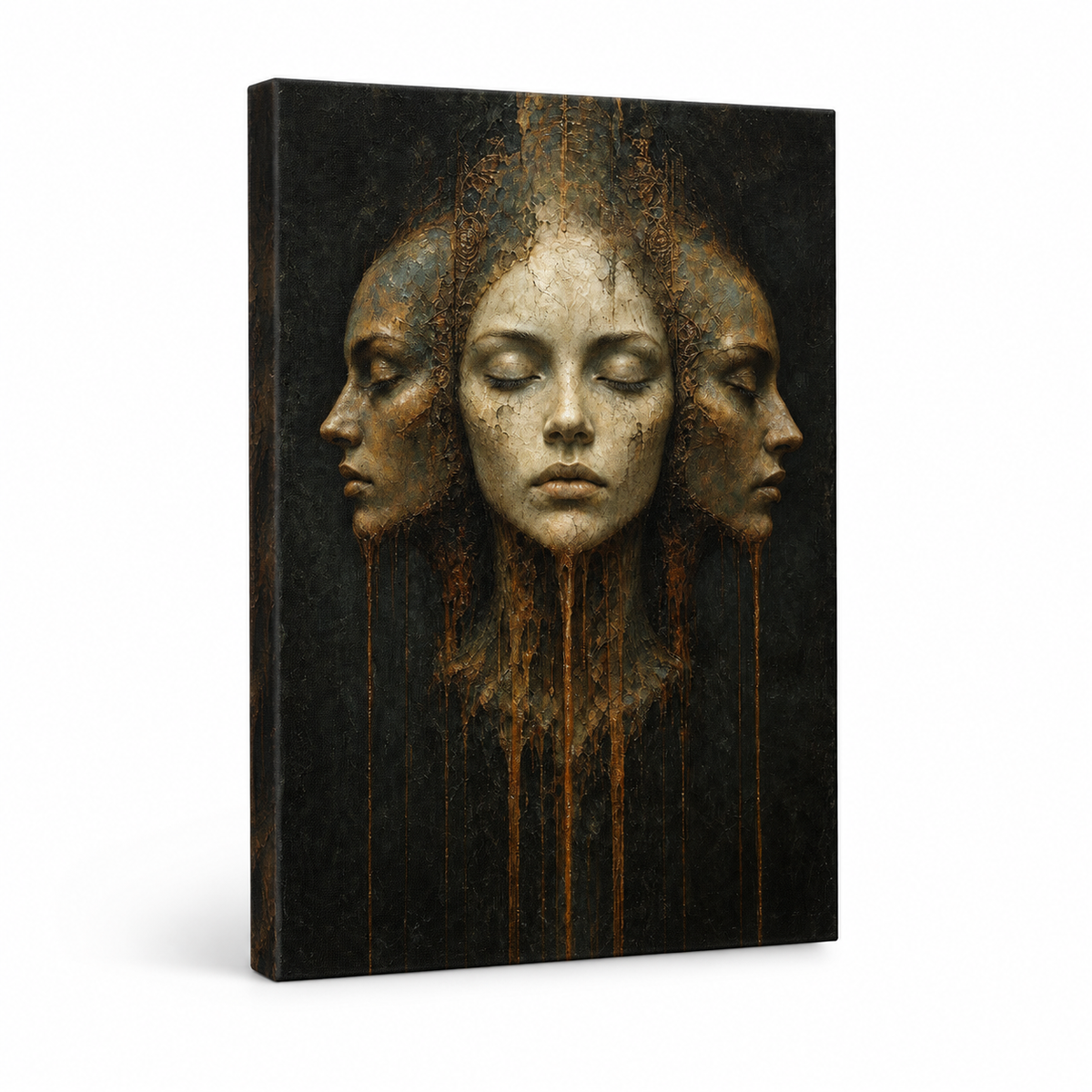 Three Faces Dark Surreal Oil Portrait Floater Frame Canvas Wall Art | frameless stretched canvas SKU