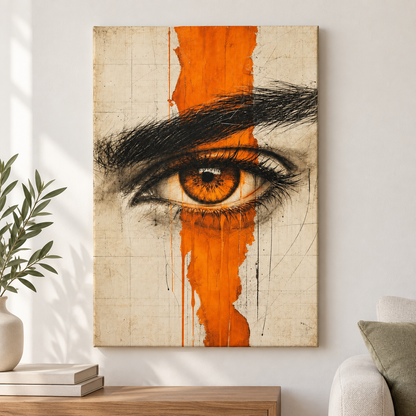 Amber Eye Orange Mixed Media Portrait Floater Frame Canvas Wall Art | frameless close wall hero