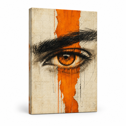Amber Eye Orange Mixed Media Portrait Floater Frame Canvas Wall Art | frameless stretched canvas SKU