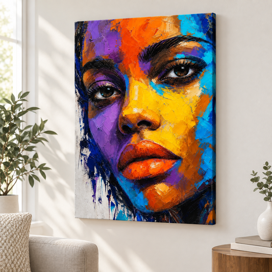 Impasto Female Face Pop Color Floater Frame Canvas Wall Art | frameless close wall hero