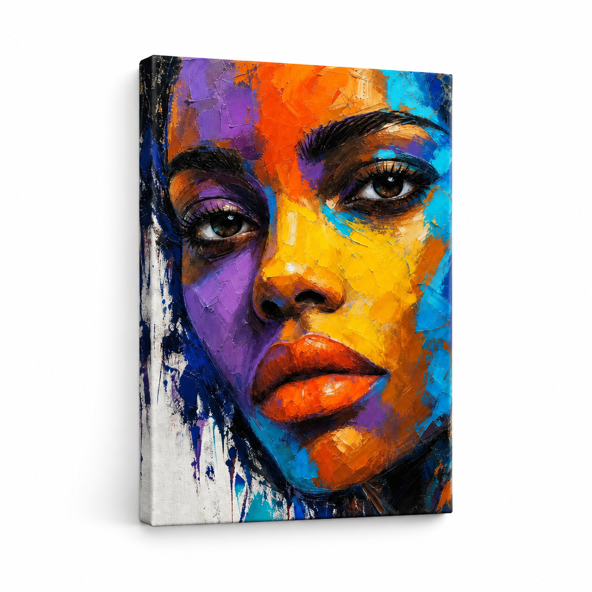 Impasto Female Face Pop Color Floater Frame Canvas Wall Art | frameless stretched canvas SKU