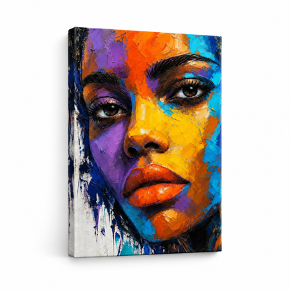 Impasto Female Face Pop Color Floater Frame Canvas Wall Art | frameless stretched canvas SKU