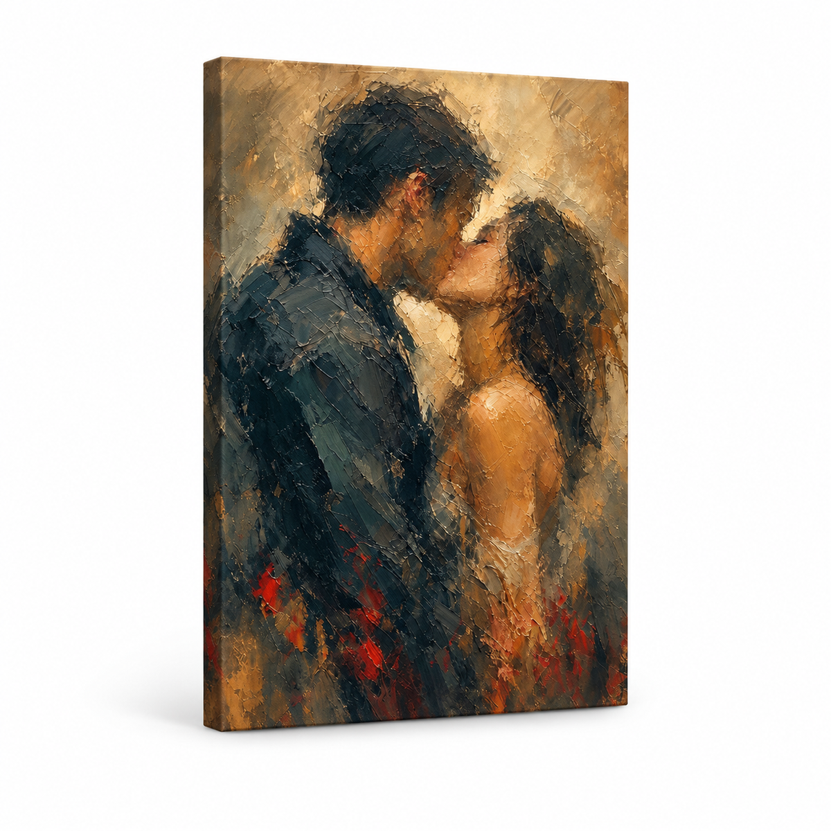 Abstract Kissing Lovers Palette Knife Floater Frame Canvas Wall Art | frameless stretched canvas SKU