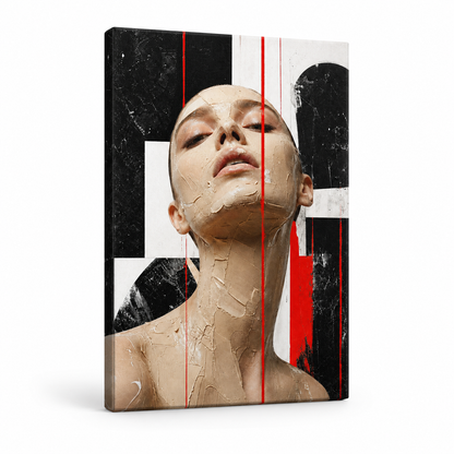 Avant Garde Beige Paste Portrait Red Lines Floater Frame Canvas Wall Art | frameless stretched canvas SKU