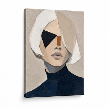 White Bob Geometric Minimal Portrait Floater Frame Canvas Wall Art | frameless stretched canvas SKU
