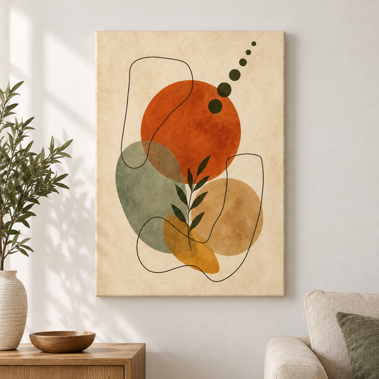 Organic Shapes Earthtone Abstract Poster Floater Frame Canvas Wall Art | frameless close wall hero