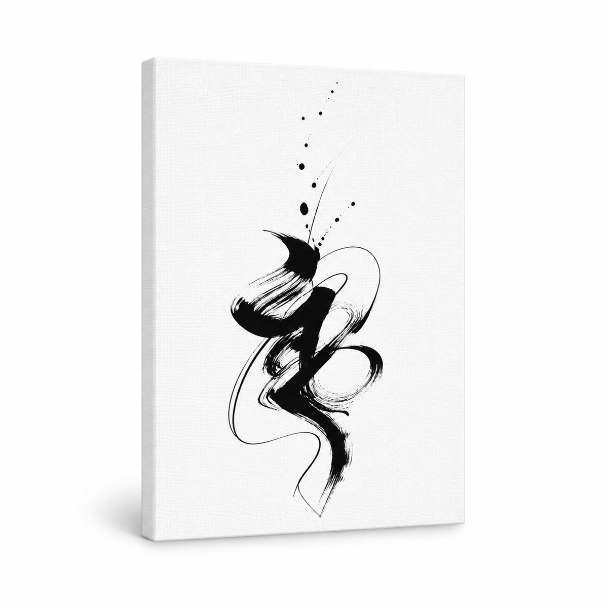 Black White Abstract Calligraphy Ink Floater Frame Canvas Wall Art | frameless stretched canvas SKU