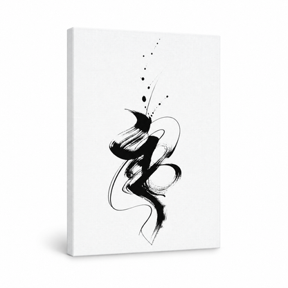 Black White Abstract Calligraphy Ink Floater Frame Canvas Wall Art | frameless stretched canvas SKU