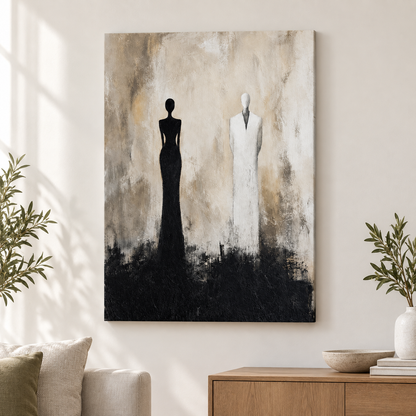 Two Faceless Figures Black White Distance Floater Frame Canvas Wall Art | frameless close wall hero