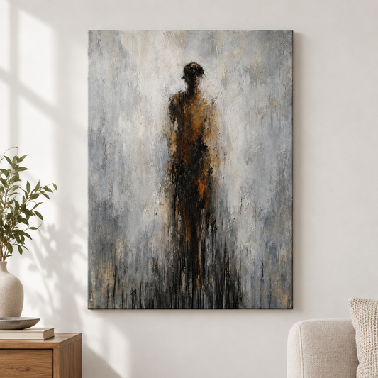 Dissolving Human Ochre Gray Drip Floater Frame Canvas Wall Art | frameless close wall hero