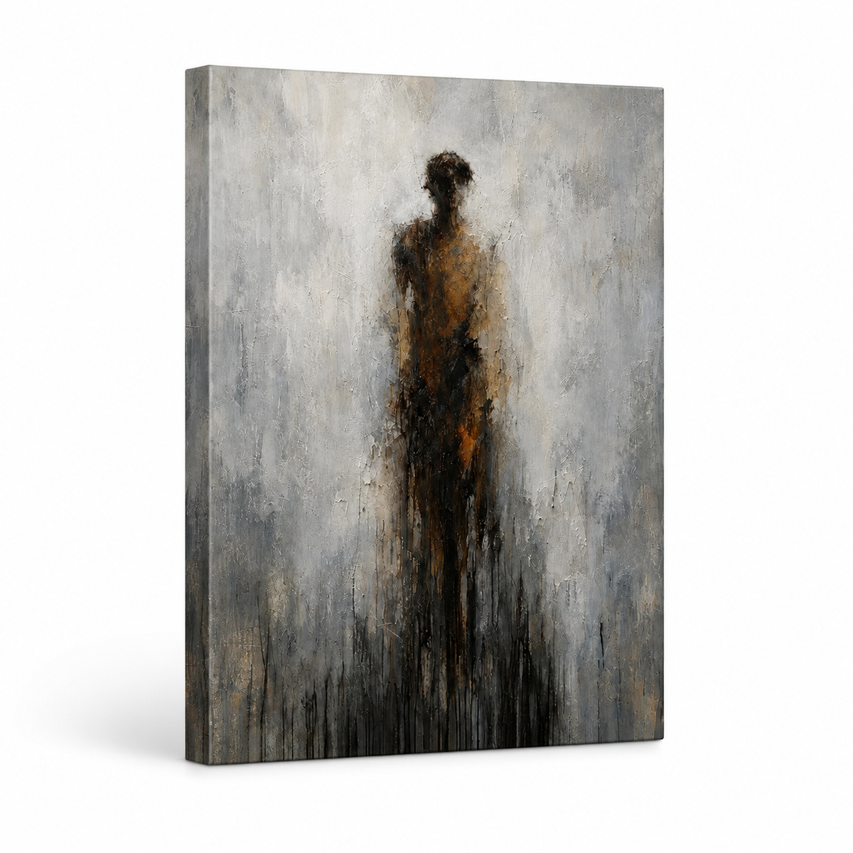 Dissolving Human Ochre Gray Drip Floater Frame Canvas Wall Art | frameless stretched canvas SKU