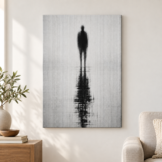 Glitch Ghost Black White Reflection Floater Frame Canvas Wall Art | frameless close wall hero