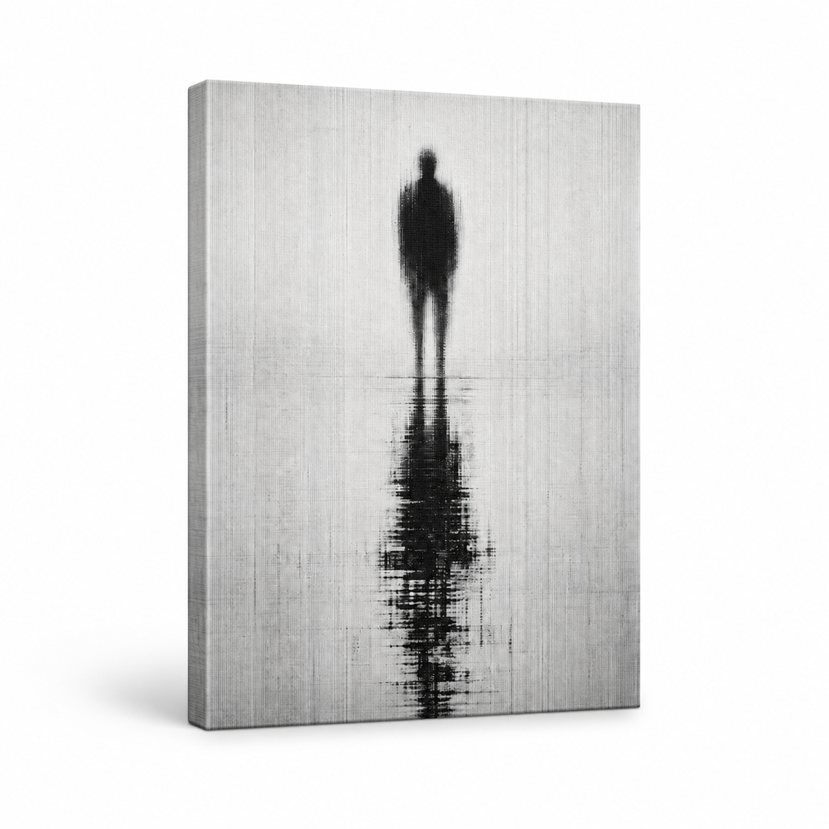 Glitch Ghost Black White Reflection Floater Frame Canvas Wall Art | frameless stretched canvas SKU