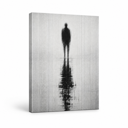 Glitch Ghost Black White Reflection Floater Frame Canvas Wall Art | frameless stretched canvas SKU