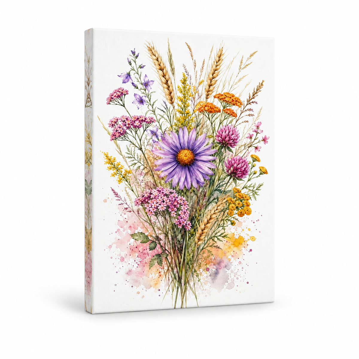 Purple Daisy Wildflower Watercolor Splash Floater Frame Canvas Wall Art | frameless stretched canvas SKU
