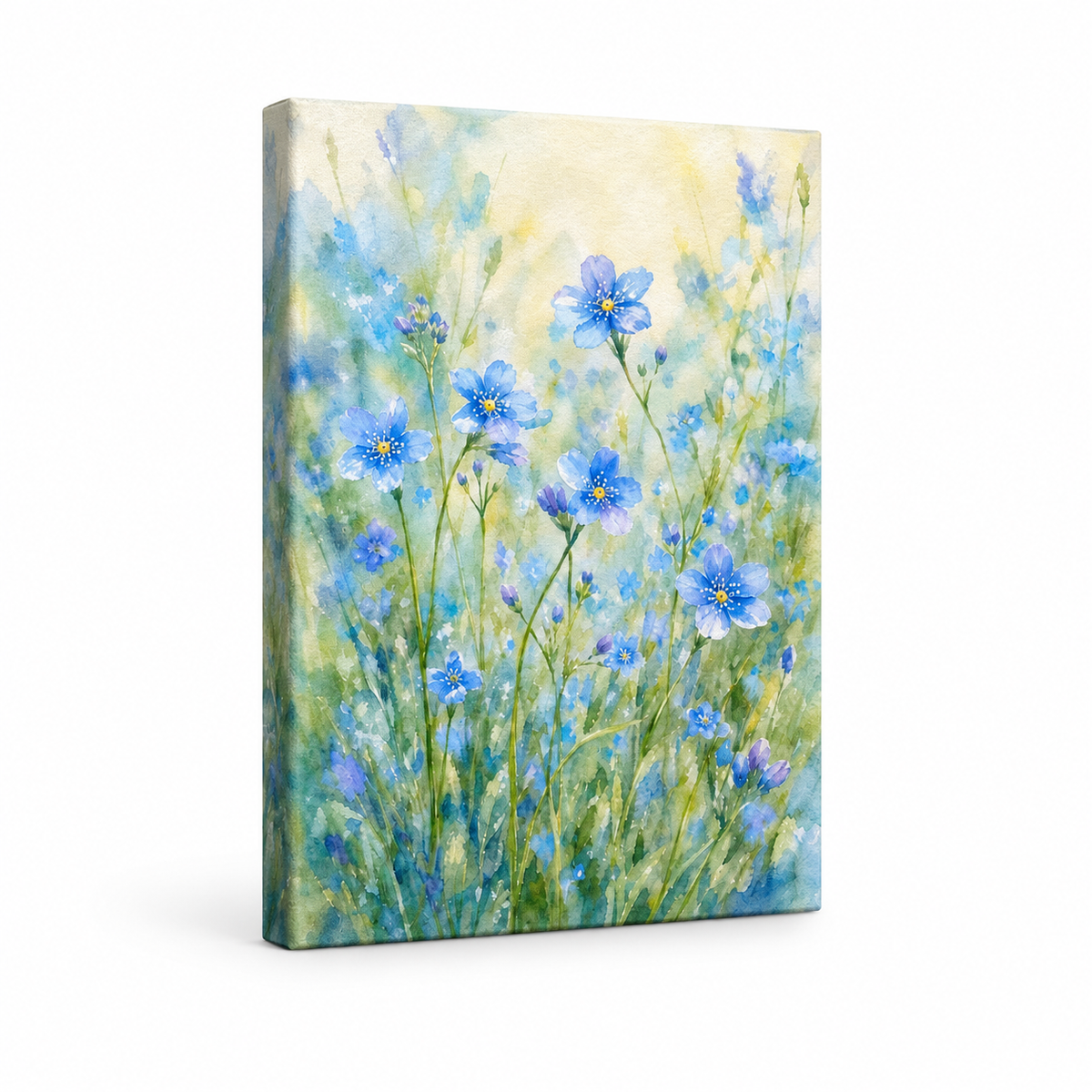 Blue Wildflowers Dreamy Watercolor Floater Frame Canvas Wall Art | frameless stretched canvas SKU