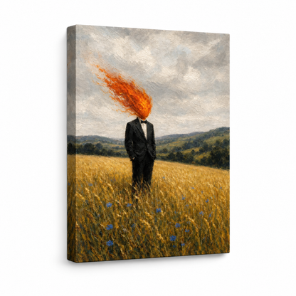 Flame Head Suit Wheat Field Floater Frame Canvas Wall Art | frameless stretched canvas SKU