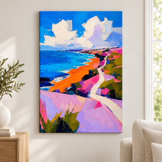 Abstract Coastal Impasto Landscape Floater Frame Canvas Wall Art | frameless close wall hero