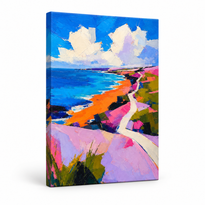 Abstract Coastal Impasto Landscape Floater Frame Canvas Wall Art | frameless stretched canvas SKU